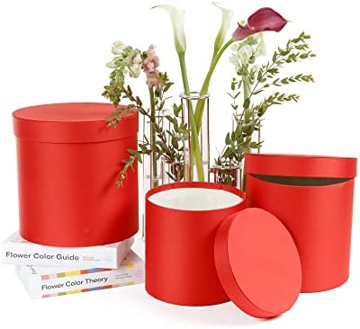 Комплект от 3 броя в опаковка, Кръгли Кутии за цветя/Подаръци, Кутии за Цветя с пластмасова подплата, Покритие от копринен