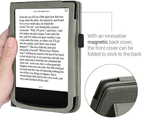 Калъф kwmobile, Съвместим с Pocketbook Touch Lux 4 / Lux 5 / Touch HD 3 /Цветен (2020 Г.) - Калъф от синтетичен набук с магнитна закопчалка, стойка, каишка за ръка, отделение за карти - Rising Sun Сив