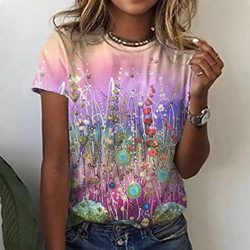 Дамски Памучен Риза с Кръгло Деколте и Цветен Модел за Отдих, за Момичета Есен-Лято FN FN