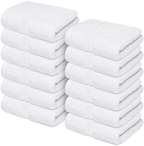 Infinitee Xclusives [12 Опаковки на бели кърпички в премиум-клас и кърпи за лице, [13x13] Комплект от памук, мека и абсорбираща мочалок - идеален за баня, фитнес зала и спа