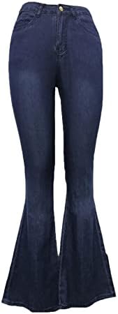 Maiyifu-GJ Женски Разкроена дънки-клеш с висока засаждане, Прилепнали Дънки с широки штанинами, панталони Деним в Ретро стил, с тесни обувки (Тъмно синьо 2, малки)