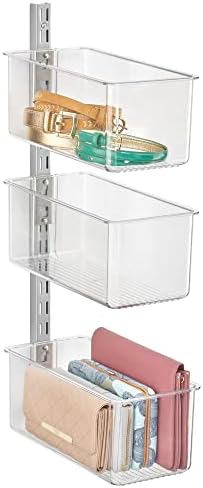 Пластмасови кутии mDesign за стенен монтаж с метална подвесната лента - Подвижни чекмеджета за съхранение в гардероба и организации - могат да се Настанят колани, гама?
