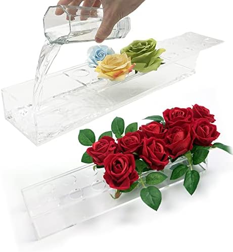 Акрилни Вази за Украса на масата за Хранене-Правоъгълна Акрилна Ваза с дължина 15,7 инча, Прозрачни Вази за Дома, Сватба (Цветя в комплекта не са включени)