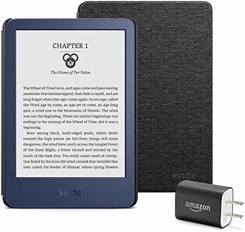 Комплект Kindle Essentials, която включва Kindle (випуск 2022 година) - черен, Текстилен калъф розов цвят и захранващ адаптер