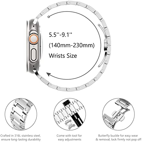 WINGLE Съвместим с Apple Watch Ultra Band 49 мм 45 мм 44 мм 42 мм Мъжки въжета за часа серия 8 7 SE от неръждаема стомана, метални Въжета за часовник, гривна за iWatch Серия 8 7 SE 6 5 4 3 2 1, женск?