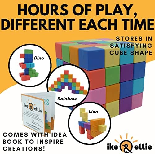 Магнитни Строителни Блокове ike & ellie, 64 бр, Обучение на Монтесори и STEM, за Деца, за Деца, Момчета и Момичета, Магнитни Играчки за Деца с Кутия за съхранение