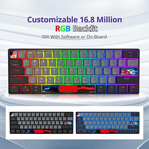 Mosptnspg Преносим Детска клавиатура с 60%, Ръчна, мини Компактен, с RGB подсветка, 61 Клавиша, Жичен Офис Клавиатура с червен ключ за Mac/Win/ps4/ps5/xbox (сив /червен ключ)