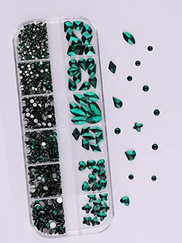 EBANKU Зелени Кристали за нокти Изумрудени Камъни за нокти Кристали С Равна задна част от Диаманти Камъни Деня