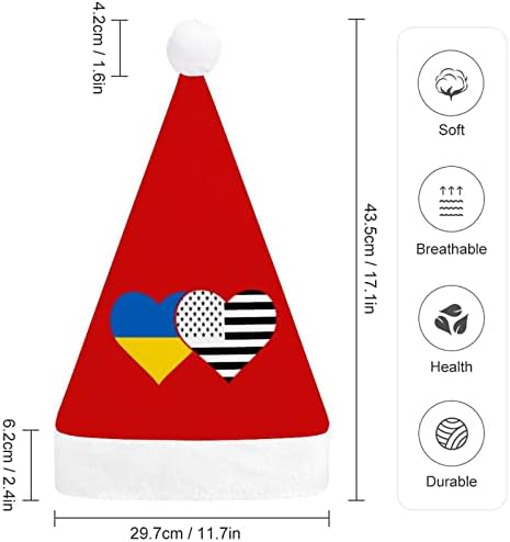 Знаме на Украйна и Американски Флаг, Коледна Шапка, Шапки на Дядо Коледа, Къси Плюшени Шапки с Бели Ръкавели за Мъже и