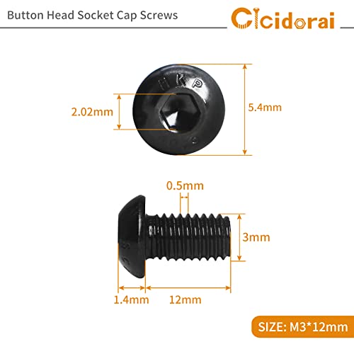 Cicidorai M3-Болтове с щепсел за главата на бутона 0,5 x 12 mm Винтове от легирана стомана марка 10,9 покритие от