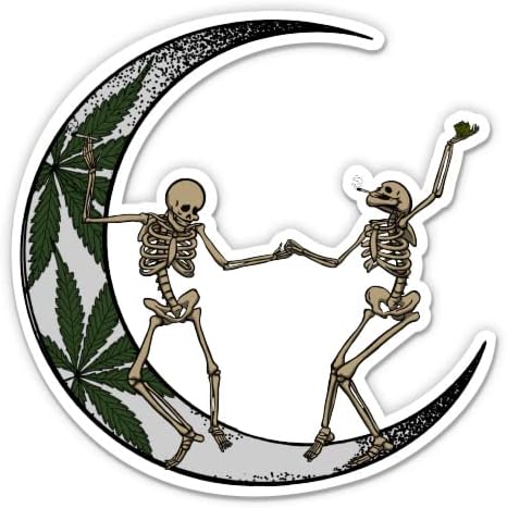 Стикер с Луната от марихуана Танцуващи Скелети - 3 Стикер за лаптоп - Водоустойчив Винил за колата, телефон, бутилки с вода - Стикер с плевелите
