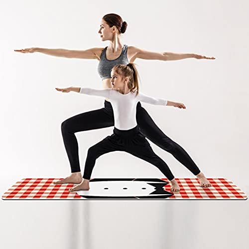 Дебел нескользящий постелката за йога и фитнес 1/4 с Червено принтом в клетката за практикуване на Йога, Пилатес и фитнес на пода (61x183 см)