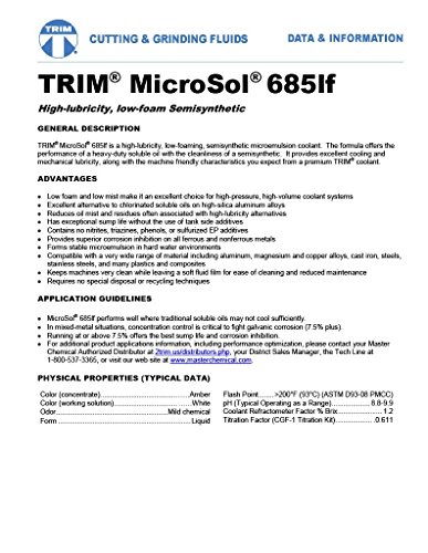 Течност За рязане и шлифоване TRIM MS685LF/1 MicroSol 685lf Полусинтетическая Микроэмульсионная охлаждаща течност с ниско съдържание