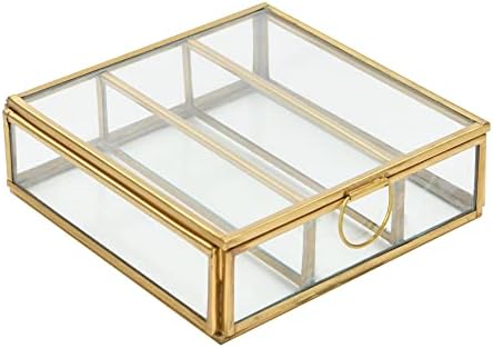 Креативен Кооперация от Метал и стъкло, 3 отделения, Кутия с месингова облицовка, 5 L x 5 W x 2 H