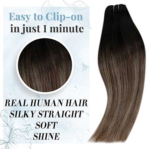 Шнола за коса Разширения RUNATURE от Истински човешки коси # 1B /6/27 Черен цвят с прехода към Средно-кафяво с карамелна блондинка и #1Б Естествен черен на цвят, 16 инча, 105 г