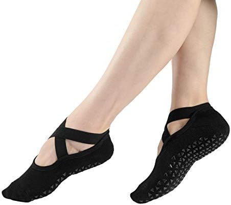 Дамски чорапи за йога Pauboland, 6 опаковки, Черни, с мека възглавница, Нескользящие, за занимания с балет Piyo