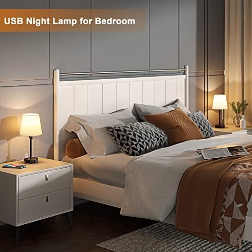 Нощни лампи за спалня, Комплект от 2 Нощни тумбочек - Настолна лампа с 3 Цветови режими 2700 До-5000 К, Малка лампа с порт за зареждане USB C + A и жак за ac адаптер, Бяла лампа з?