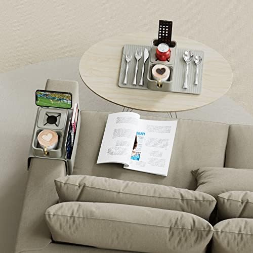 Поставка за чаши за дивана QueenKey, Силикон Подлакътник за дивана със Странични джобове, Защита от разливане и приплъзване, Голяма Поставка за дивана с Подстаканником