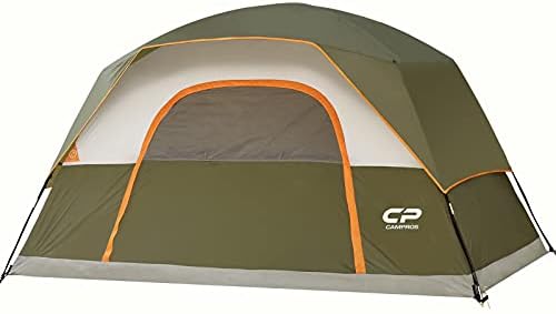 Къмпинг палатки CAMPROS CP Tent за 4 Човека, Водоустойчив Ветрозащитная Семейна Куполна палатка с Дождевиком, Големи Сетчатыми прозорци, по-широка врата, Лесен за инстали?
