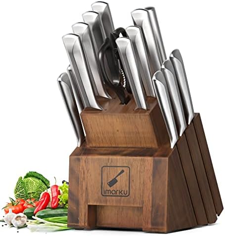 Комплект ножове,Комплекти Ножове премиум-клас imarku от 16 предмети за кухня с Блок,Комплект кухненски Ножове от