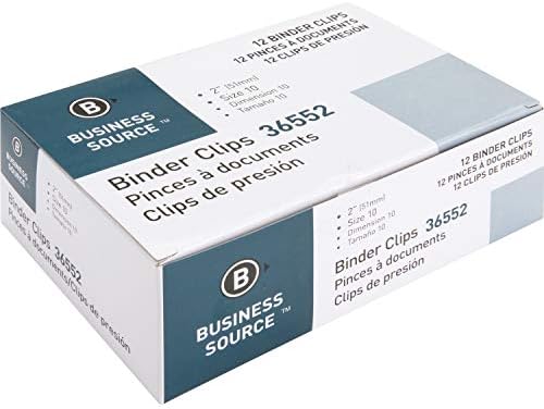 Щипки за папки на Business Source с възможност за сгъване на облегалката, Черни, Големи (опаковка от 12 броя)