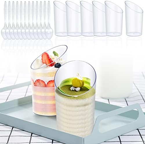 Jyongmer 50 Комплекти Мини-Десертни Чаши с Лъжичка, 2,2 грама, Прозрачна Пластмасова Чаша за закуски, за Парфе, Чашки,