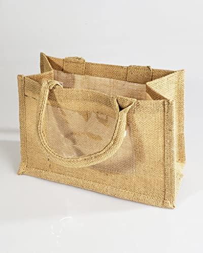 TBF Трайни Красиви Подаръчни Торбички от Естествени Коноп Чул в Селски стил за Сватба с Прозрачен Преден джоб