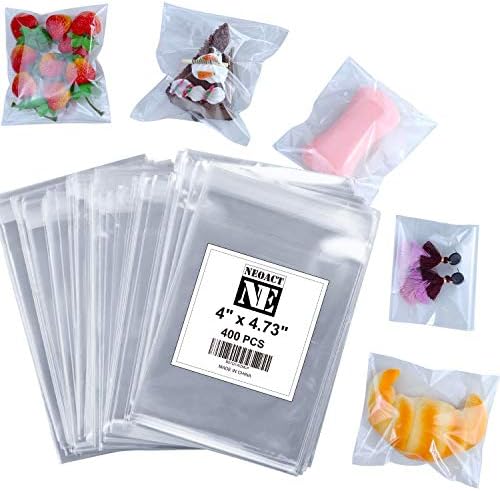 NEOACT 400 БР 4 x 4,73 Прозрачни Затваряне на Найлонови торбички, Подходящи за печене, Свещи, Сапун, Поли-опаковки за
