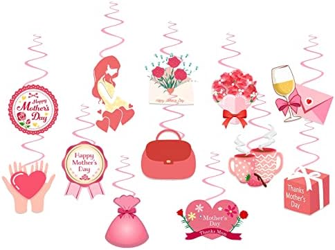Червено-Розови Орнаменти Ден на Майката, Къдрите, една Серпентина - 24 бр., на Фона на Венец на Обяд в чест на Деня на Майката, на Хартиен Банер във формата на Сърце, Под