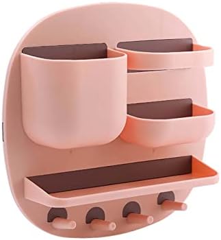 Стенен Многосеточный Рафтове за съхранение с 4 Куки Класирането Кутия За Съхранение, с монтиран на стената Рафтове За сушене Мивка Мат (Розово, Един размер)