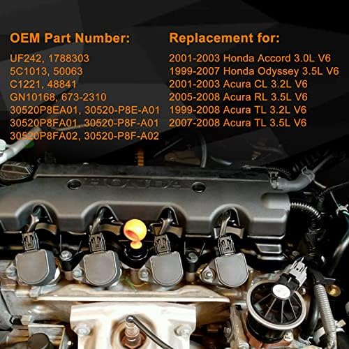 На бобината и Свещите Комплект от 6 Взаимозаменяеми за Honda Accord Одисея Acura CL RL TL 3.0 L 3.7 3.5 L L V6 Заменя # UF242, 30520P8EA01