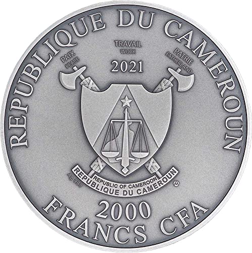 2021 Модерна Възпоменателна монета PowerCoin Rhinocerus до 550-годишнината на Албрехт Дюрер 2 Грама Сребърна Монета 2000 Франка Камерун Под Стари времена