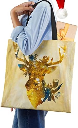 Дамска чанта YUANYIRAN, Холщовая чанта-тоут с изображение на Елен от златно фолио с животни, ин Витро, за Многократна
