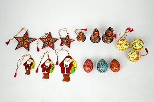 Комбиниран комплект Коледни Орнаменти Ръчно изработени от папие-маше Indic Inspirations, Фестивални Подаръци, Фестивални Подаръчни