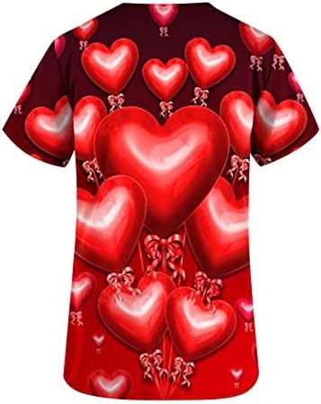 Дамски полукомбинезоны на Свети Валентин с джобове, къс ръкав, Модни тениски с принтом, V-образно деколте, Ежедневни