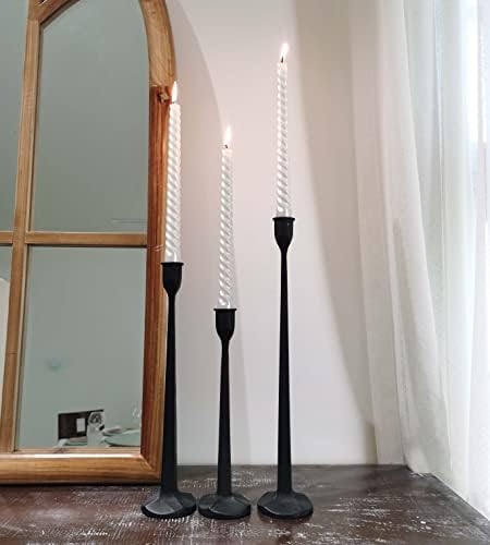 Iron Тънки Свещник - Декоративна Поставка за Свещи - Свещник за Сватба, Вечери, партита, Комплект от 3 (Черен)