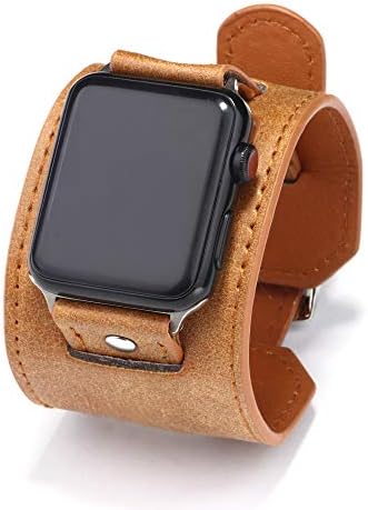 NIGHTCRUZ е Съвместим с кожена каишка на Apple Watch - Широк Кожен Регулируем маншет за Apple Watch series 5/4/3 (кафяв,
