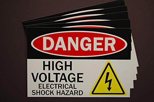 Опасност - Опасност от поражение на електрически ток с високо напрежение Винилови стикери (5 опаковки!) Стикери Водоустойчив Табела 6 X 4 (X5PS2)