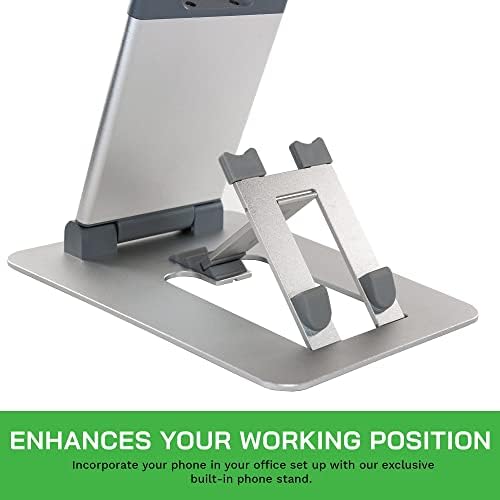 Решение obVus - Поставка за лаптоп minder Tower II с вградена стойка за смартфон, тренажером за подкрепа на стойка, преносим
