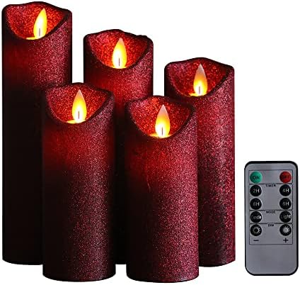Аромат Kitch Кестеняво-Червени Блестящи Блестящо Беспламенные Свещи Комплект от 5 (H 5/5.5/6/7/8 xD 2.2) Коледна