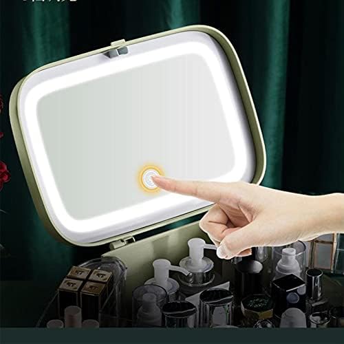 SJYDQ Нова Кутия За Съхранение на Козметика с Огледален Осветление Настолен Органайзер За Грим Калъф Прахоустойчив