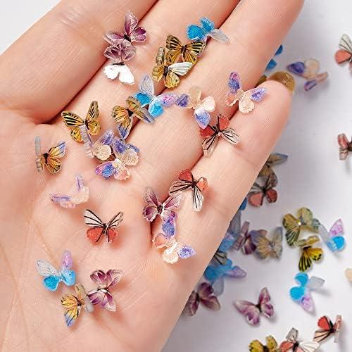 20pcs 3D Окачване за нокти Цветна Пеперуда Синьо/розово/Лилаво декорация за нокти под формата на пеперуда от смола (7x10