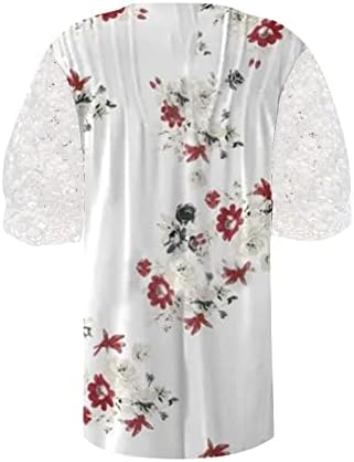 XIAXOGOOL Дамски Блузи Размера на Плюс, Ризи с Копчета с Флорални Принтом, Дантелени Ризи С намаляване на шията,