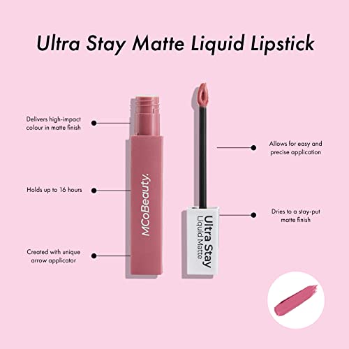 Течна матово червило MCoBeauty Ultra Stay Matte Liquid Lipstick - Крем формула, която е била пазена до 16 часа - Осигурява безупречен, ефектен цвят С матово покритие - Уникален апликатор