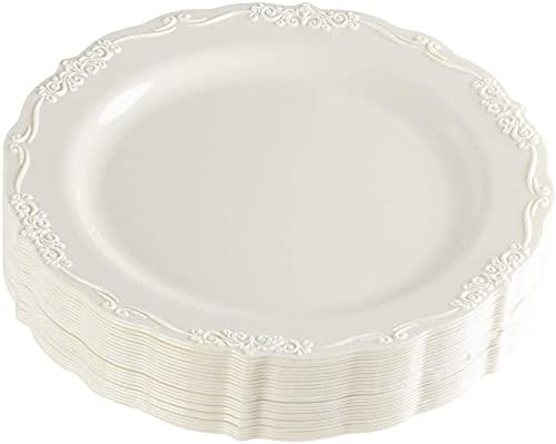 Сватбена посуда, Кремаво Пластмасови чинии за партита, рождени Дни (9 х 9 см, 25 опаковки)