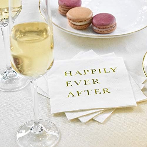 Златни Кърпички за коктейли, Салфетки за сватбени партита - Happily Ever After Еднократна употреба Хартиени Салфетки за сватбени тържества, партита по повод Ангажименти, м?