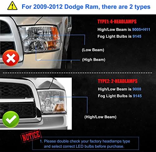 TXBILMOO Подходящ за 2009-2012 г. Dodge Ram 1500 2500 3500 9008 Led Крушки на Фаровете 6000 До Студен Бял 70 W 28000 Лумена