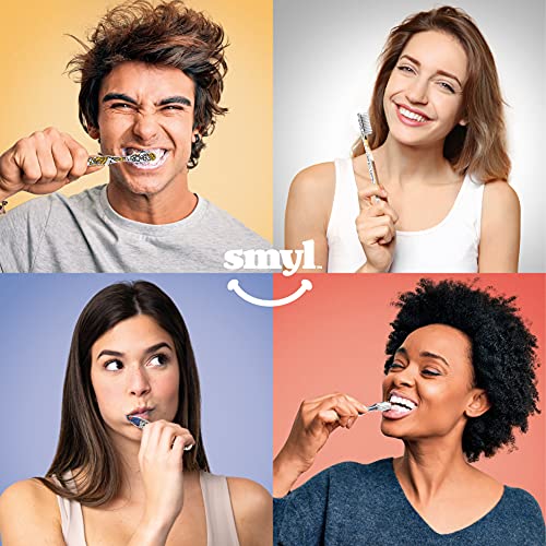 Четки за зъби SMYL с мощна найлон с мека четка за възрастни - Уникален модерен дизайн, с принтом, грижа за устната кухина, ефективно премахване на зъбната плака и зъбен