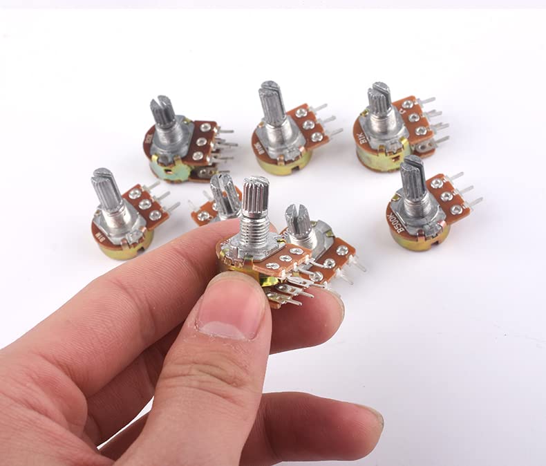 Изберете 6шт WH148 Променливи Резистори от 100 До Ри с Един ред, Тънки Потенциометър от Въглеродна Филм, 3-Пинов Вал 20 мм, със Сини Дръжки