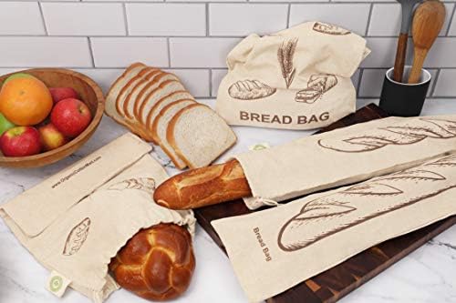 За многократна употреба ленени торбички за хляб в багете - Комплект от 2 миещи филтър на пакети за хляб в багете